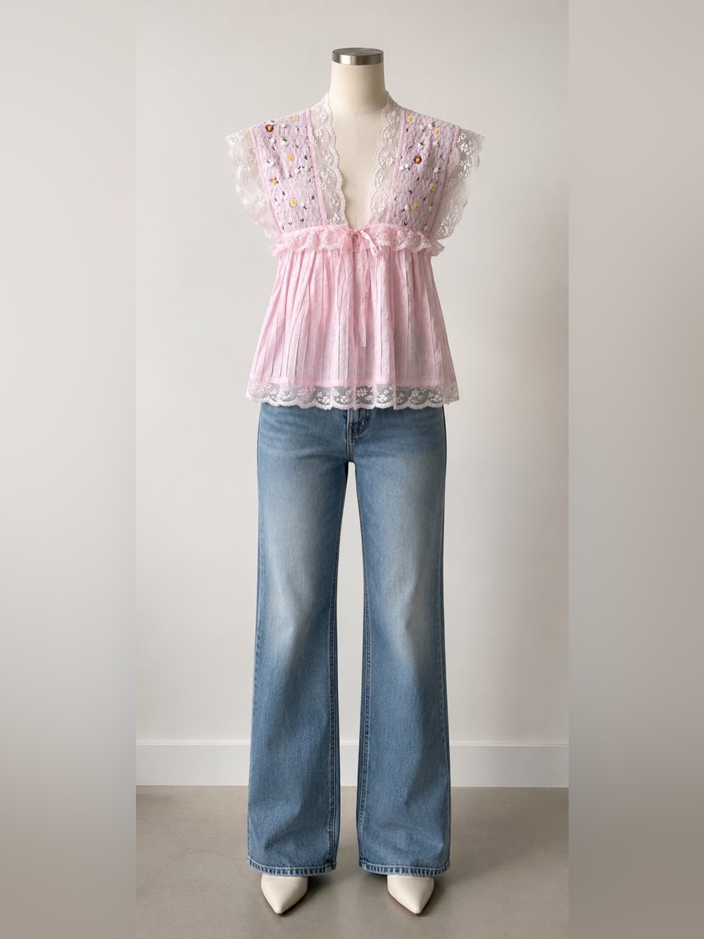 Paul & Joe 100% Cotton Pink Embroidered Lace Babydoll Top | Size 1 (Small)